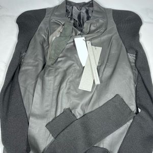 Rick Owens Cobra Biker Black Leather Knit Sleeve Jacket